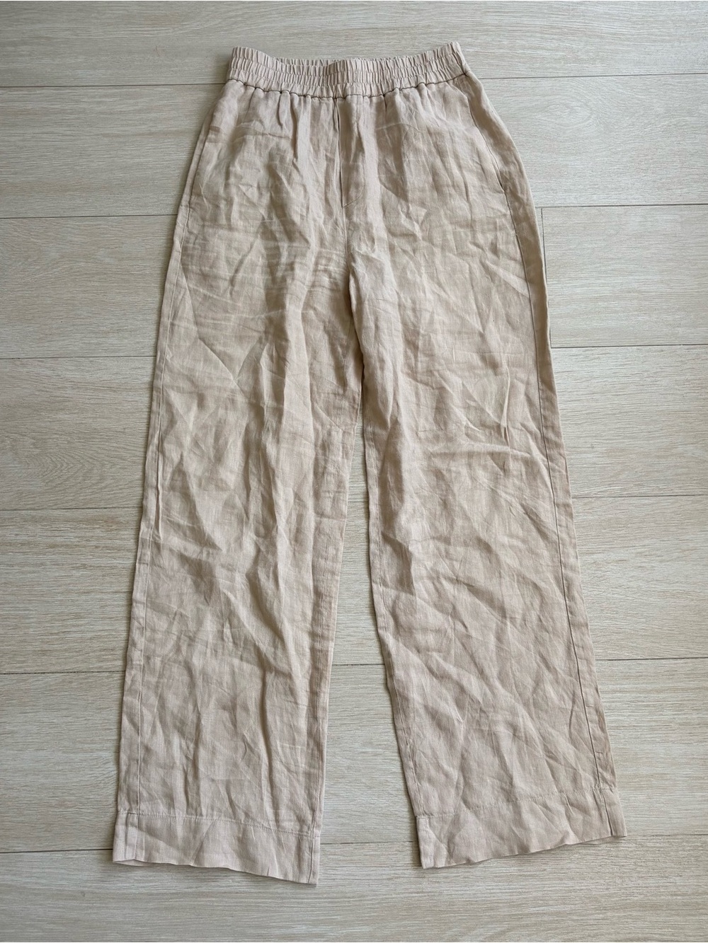 Zara Women Wide-Leg Linen-Blend Pants in Light Beige